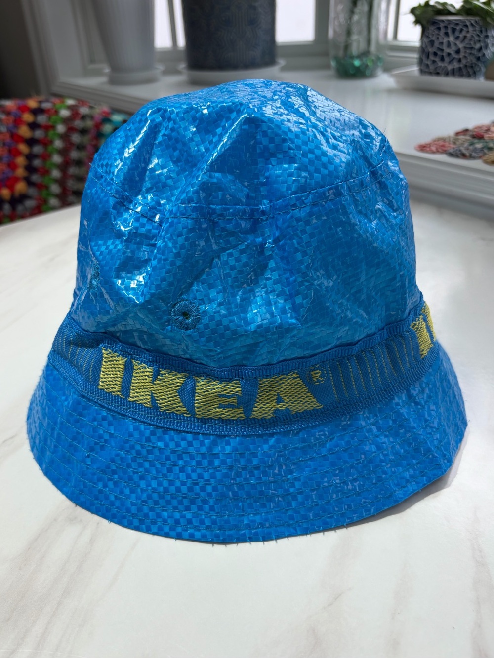IKEA Bright Blue Bucket Hat with Yellow Logo Band